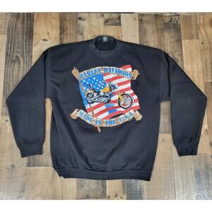 Vintage 80s Harley Davidson Fun Wear Sweatshirt Biker USA Made American‎ Flag XL